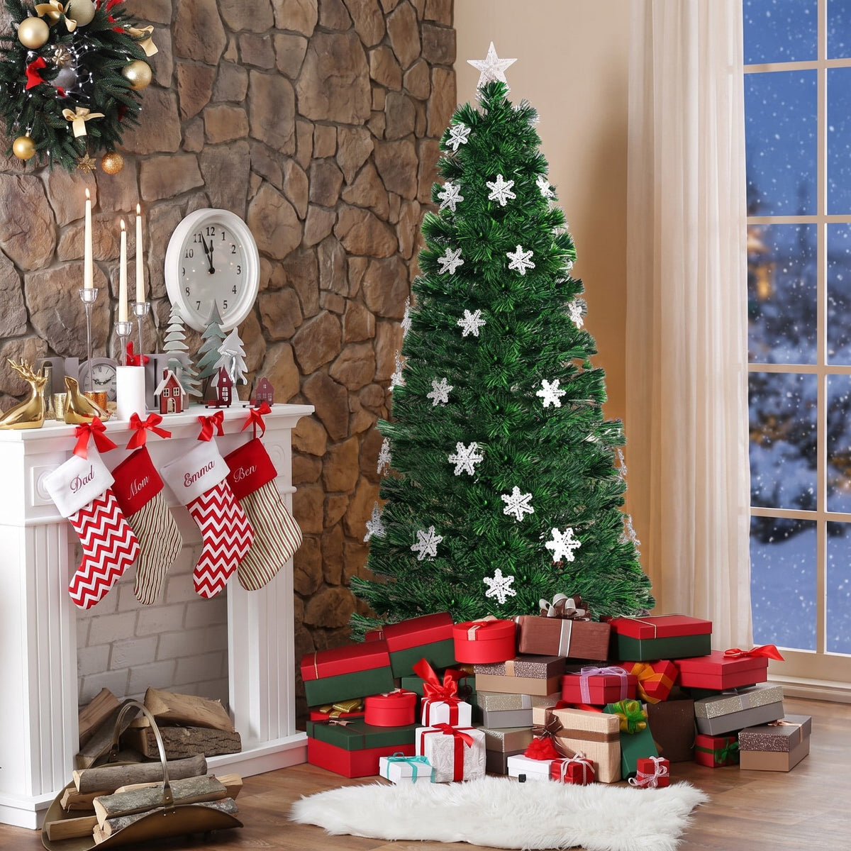 Airfind LED Optic Artificial Christmas Tree with Snowflakes-5 Feet, PVC Frame, 2.4 x 5 (Diameter x H) Height: 5 ft Weight: About 8 lbs Footprint