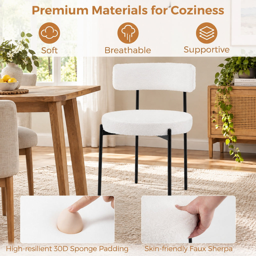 Airfind Boucle Dining Chair with Curved Backrest and Metal Legs Set of 2, Faux Sherpa Metal Sponge Frame, 20.5 x 20.5 x 31 Footprint, White