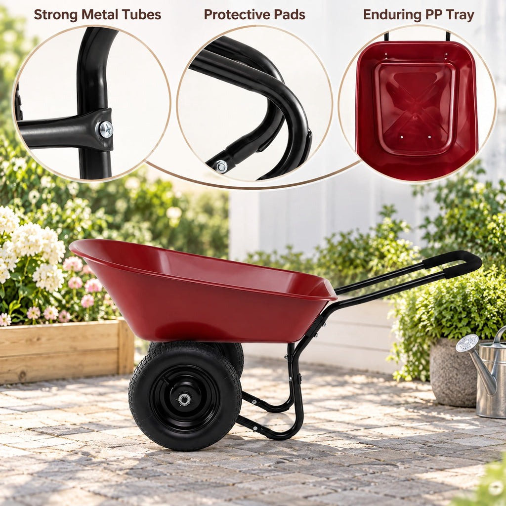 Airfind 2 Tire Heavy-duty Dolly Utility Cart Wheelbarrow Garden Cart, Steel and PP, 54 Inch x25 Inch x26 Inch (L x W x H), Red for Home, Patio and Everyday Use