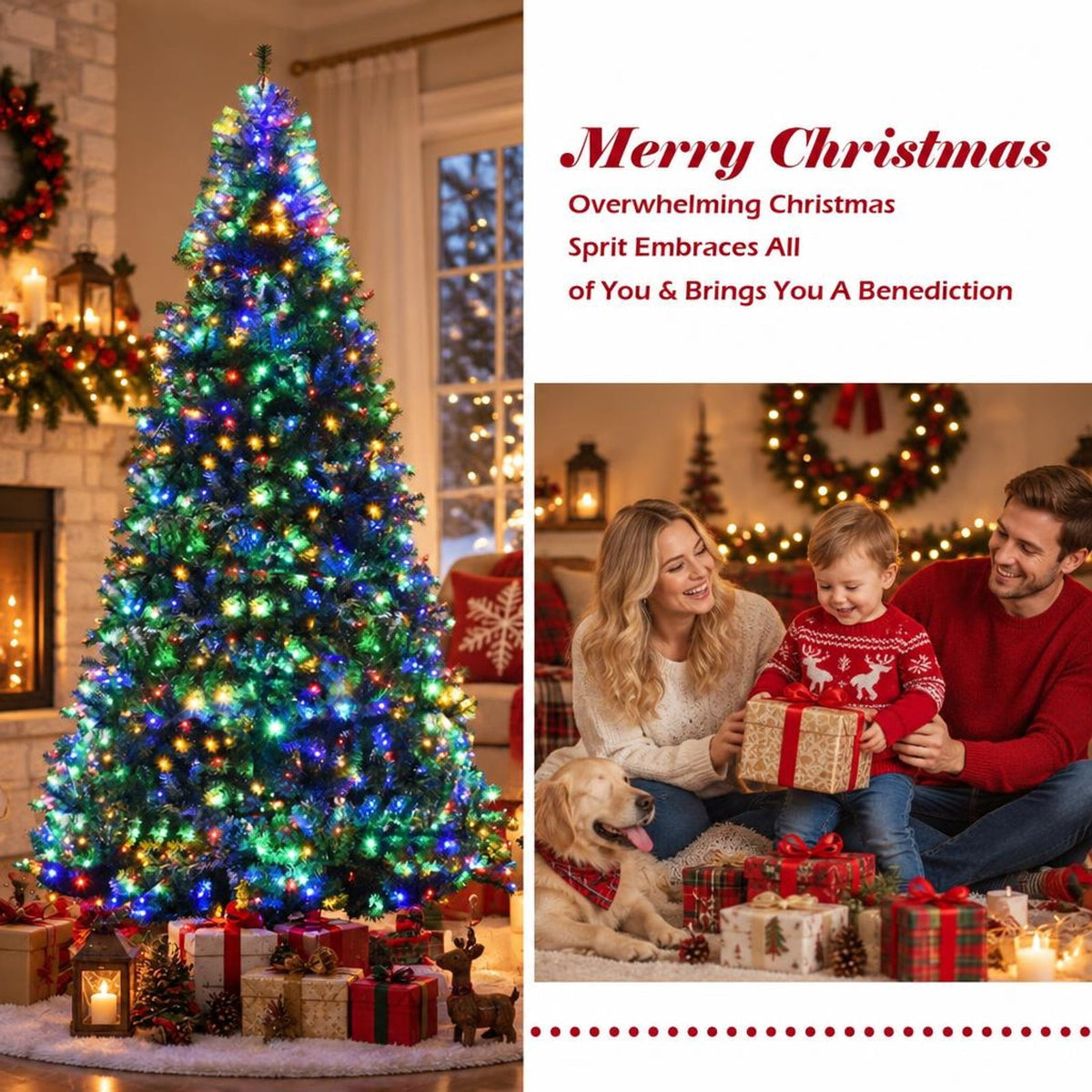 Airfind Artificial Premium Hinged Christmas Tree-9 Feet, PVC Frame, 0.9in x 1.6in x 2in Footprint, Green Adapter: UL-certified