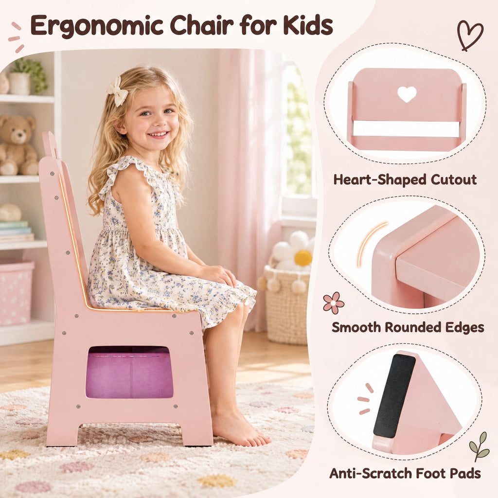 Airfind Kids Vanity Desk with Mirror and Lights Princess Pretend Play Dressing Table and Chair Set, 66 lbs Capacity, MDF Frame, for 3+ years old