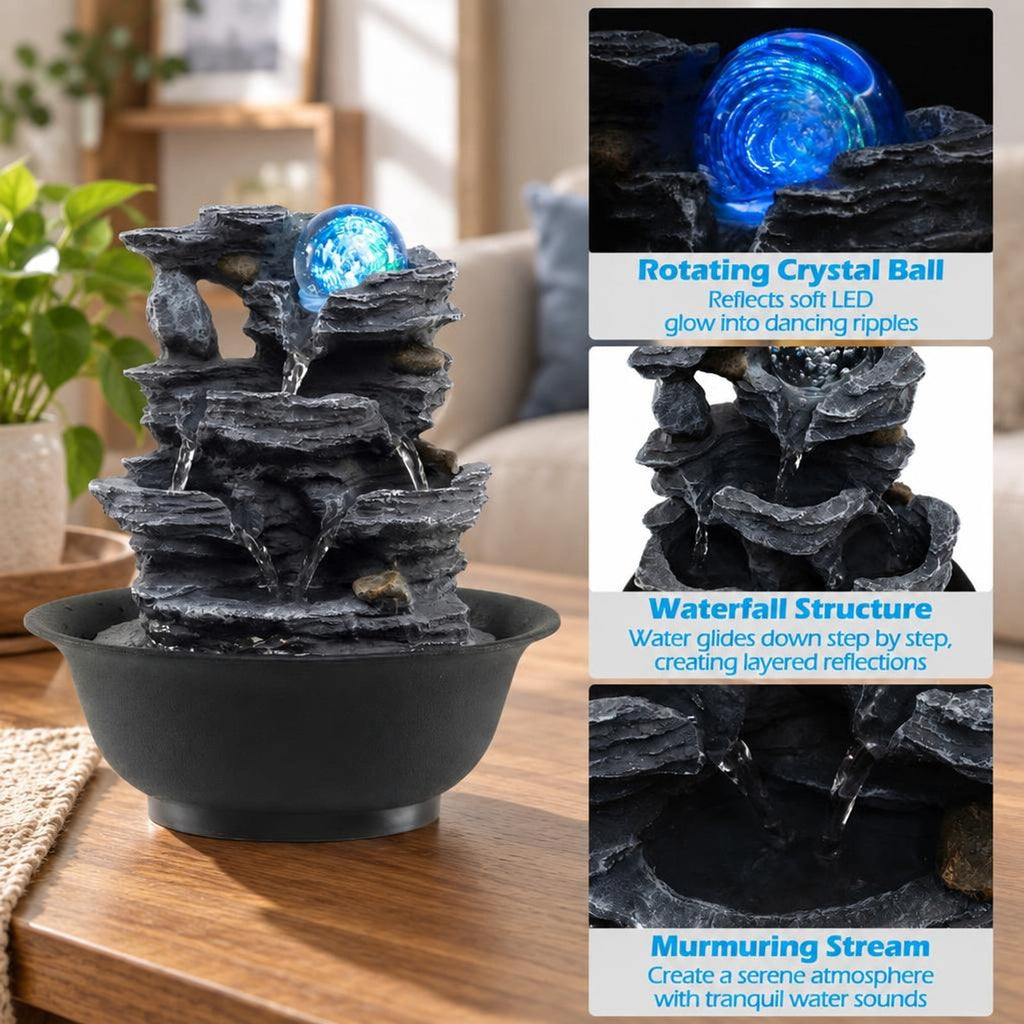Airfind Tabletop Water Fountain with Rolling Crystal Ball and Color-Changing LED Light-B, PP Resin Fiberglass Style A Frame, 8.5 x 10.5 Footprint