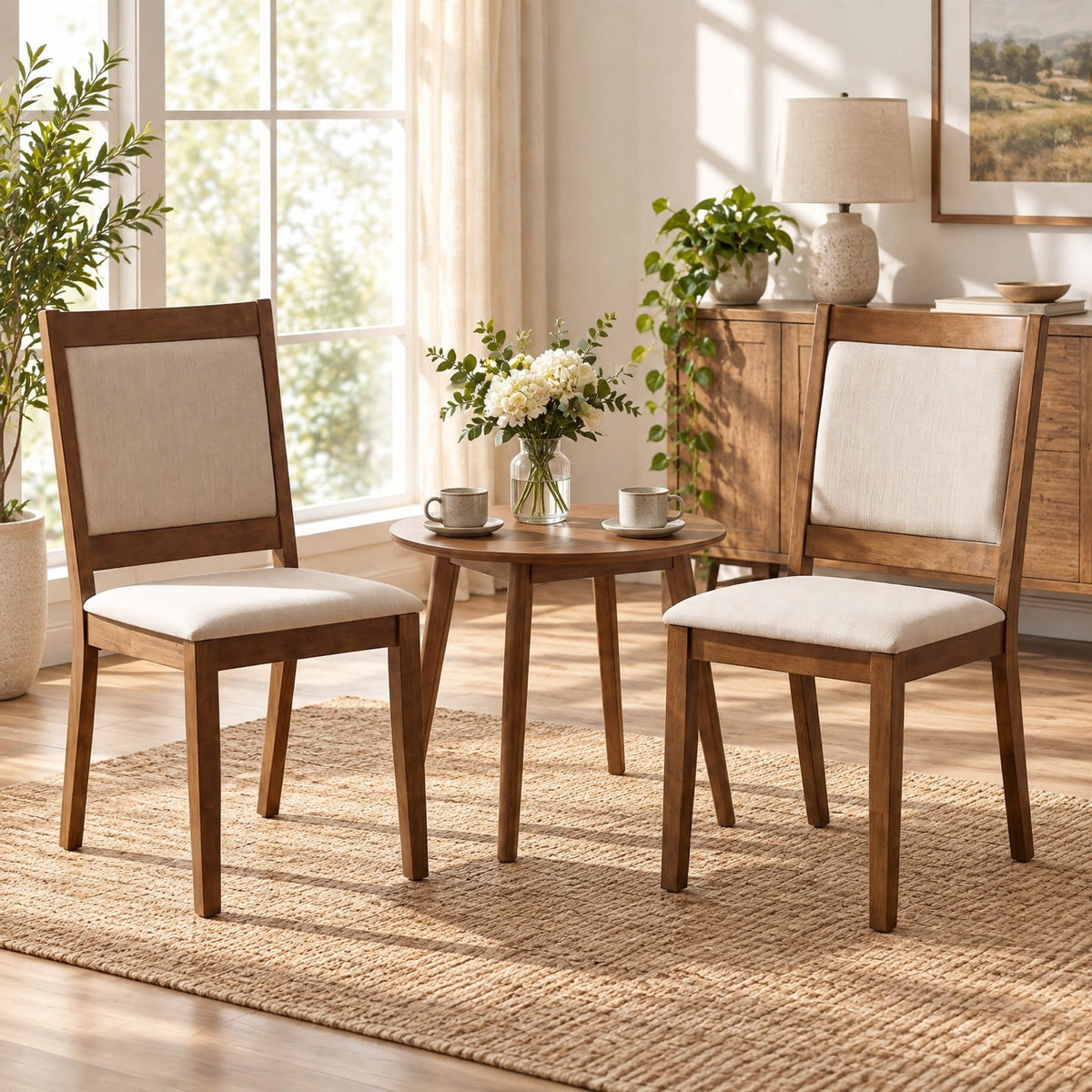 Airfind Modern Dining Upholstered Kitchen Chair Set of 2 with Padded Backrest, 330 lbs Capacity, Rubber Wood Fabric Frame, Brown