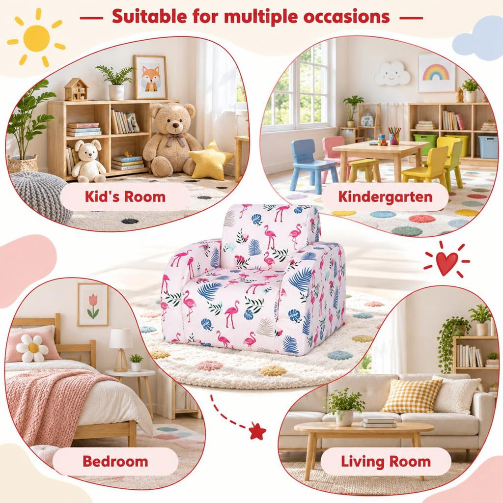 Airfind 3-in-1 Convertible Kid Sofa Bed Flip-Out Chair Lounger for Toddler, 66 lbs Capacity, Velvet fabric sponge Fully expanded Frame, Pink