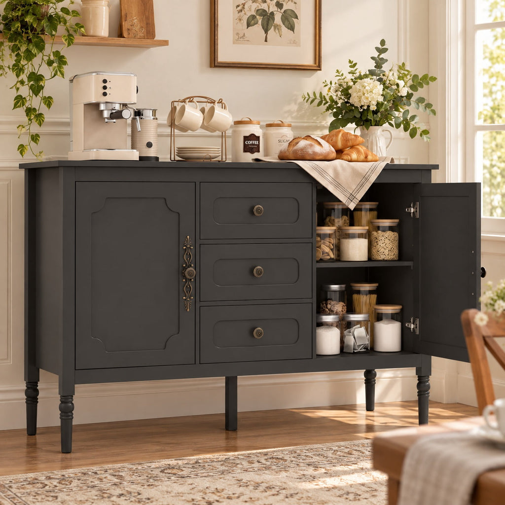 Airfind 47 Inch Vintage Buffet Cabinet with 3 Drawers 2 Cabinets and Adjustable Shelves for Dining Room, 110 lbs Capacity, 47 Inch x 15.5 Inch x 31.5 Inch Footprint