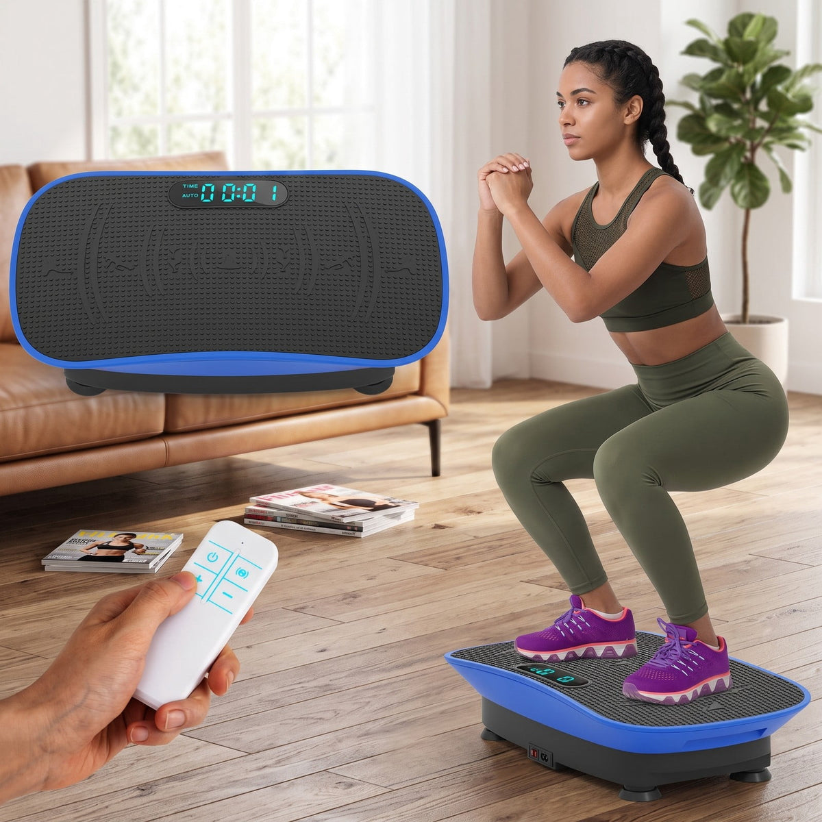 Airfind Whole Body Vibration Plate Exercise Machine for Lymphatic Drainage and Weight Loss, Vibration Platform with 10 Speed Intensities, LED Display and, Navy