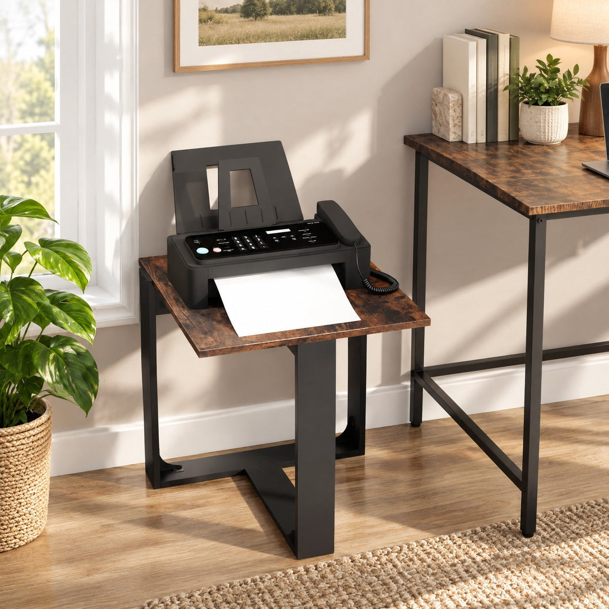 Airfind Industrial Sofa End Table with Metal Frame-2, 110 lbs Capacity, Engineered Wood Metal Frame, 20 x 20 x 20 Footprint, Rustic Brown Black