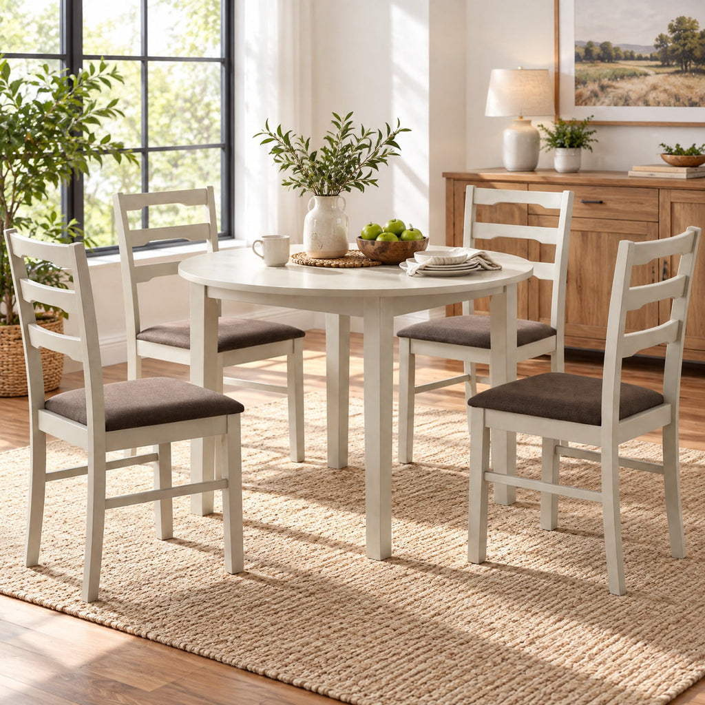 Airfind Set of 4 Linen Style Upholstered Dining Chairs with Wood Frames, 330 lbs Capacity, Rubber Wood Polyester Sponge Engineered Wood Frame, White
