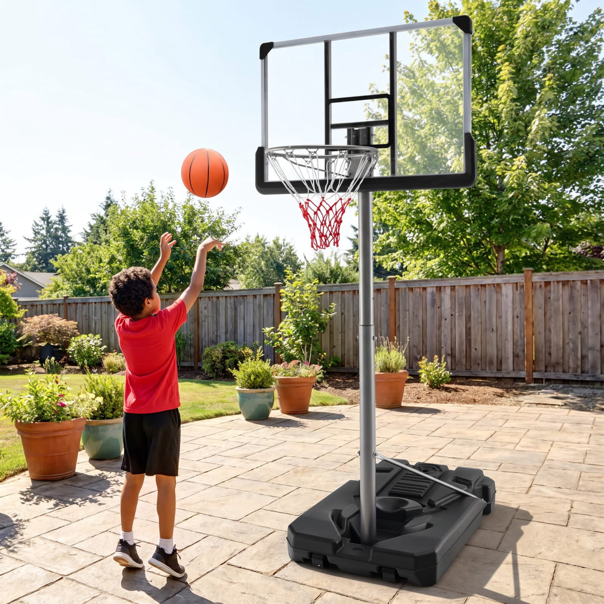 Airfind Portable Basketball Hoop with 5.4 to 6.6 Foot Adjustable Height 50 Inch Shatterproof Backboard and Fillable Base for Backyard Poolside, Black