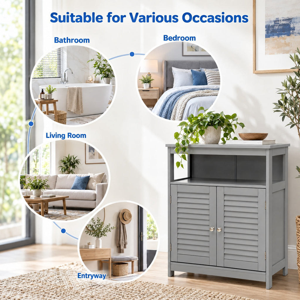 Airfind Wood Freestanding Bathroom Storage Cabinet with Double Shutter Door, 77 lbs Capacity, P2 MDF Frame, 23.5in x 12in x 31.5in Footprint, Gray