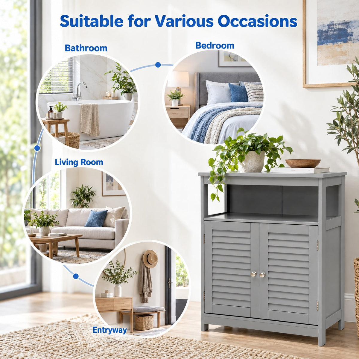 Airfind Wood Freestanding Bathroom Storage Cabinet with Double Shutter Door, 77 lbs Capacity, P2 MDF Frame, 23.5in x 12in x 31.5in Footprint, Gray