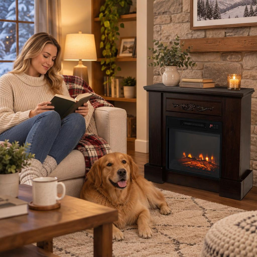 Airfind 1400W TV Stand Electric Fireplace Mantel with Remote Control, 22 Lbs Capacity, MDF PB Steel Plastic Tempered Glass, Natural
