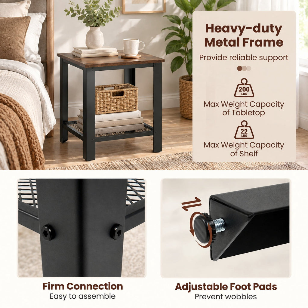 Airfind Industrial End Table 2-Tier Side Table, 55 lbs Capacity, Wood iron, 16 Inch x 16 Inch x 18 Inch (L x W x H) Product weight: 12 lbs, Black
