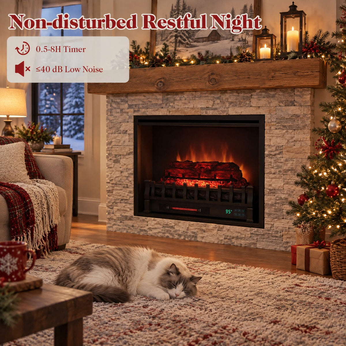 Airfind 23in WiFi Fireplace Insert Pinewood Set with App and Remote, Metal Resin Frame, 23in x 8.9in x 12.6in Cord Length 5.8 ft Footprint, Black