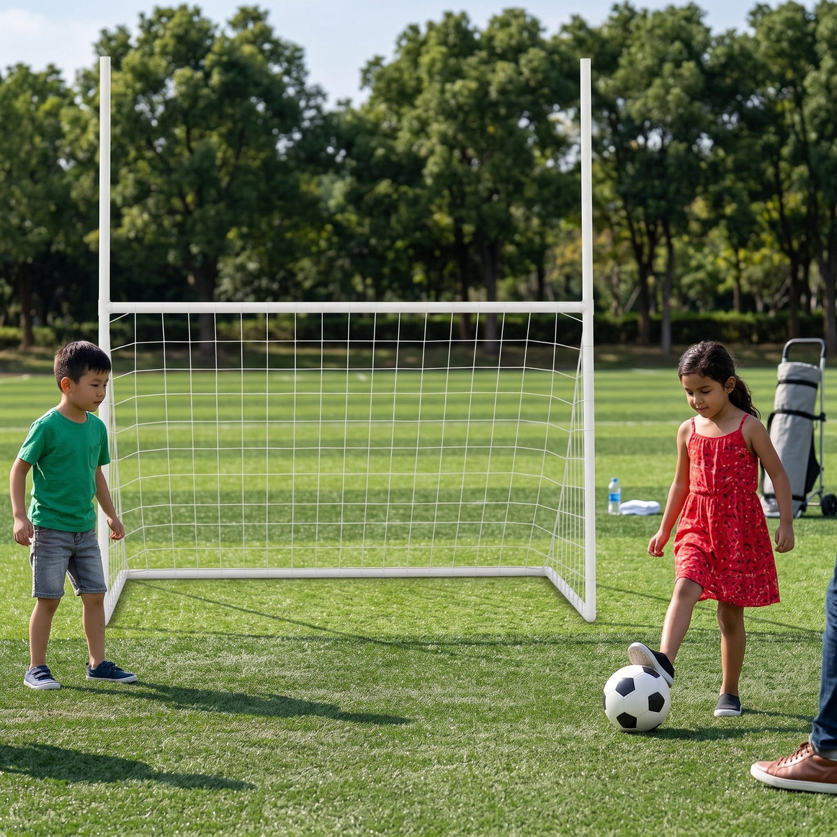 Airfind 2 in 1 Soccer Goal All Weather Football Training Equipment Portable Backyard Net with Ground Stakes for Park School Team Practice, 5.5 x 7 ft, White