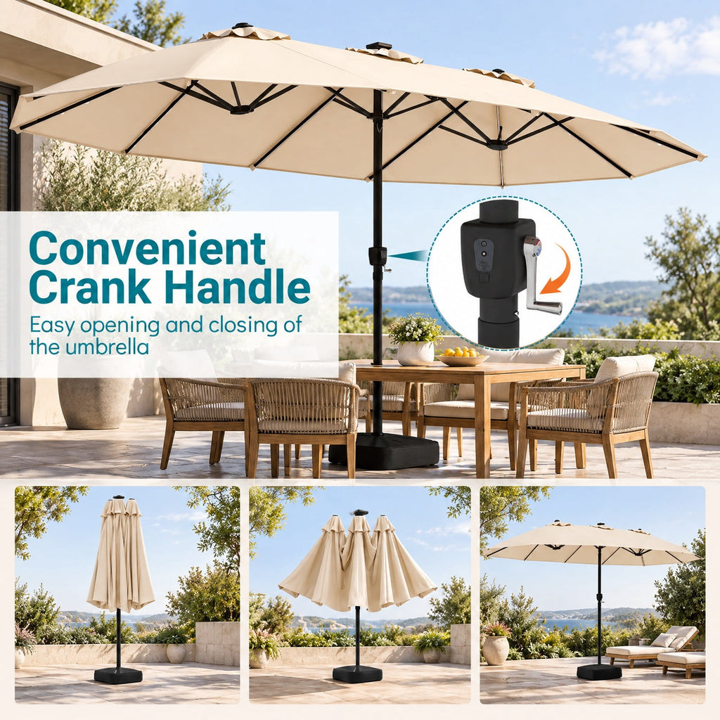Airfind 15.5FT Extra-Large Patio Umbrella with Base 12 Reinforced Ribs, 180G Polyester Fabric Metal External Frame, Beige
