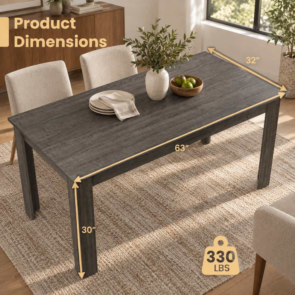Airfind 63 Inch Rectangular Modern Dining Kitchen Table, 330 lbs Capacity, Engineered wood Frame, 63 x 31.5 x 30 Footprint, Gray