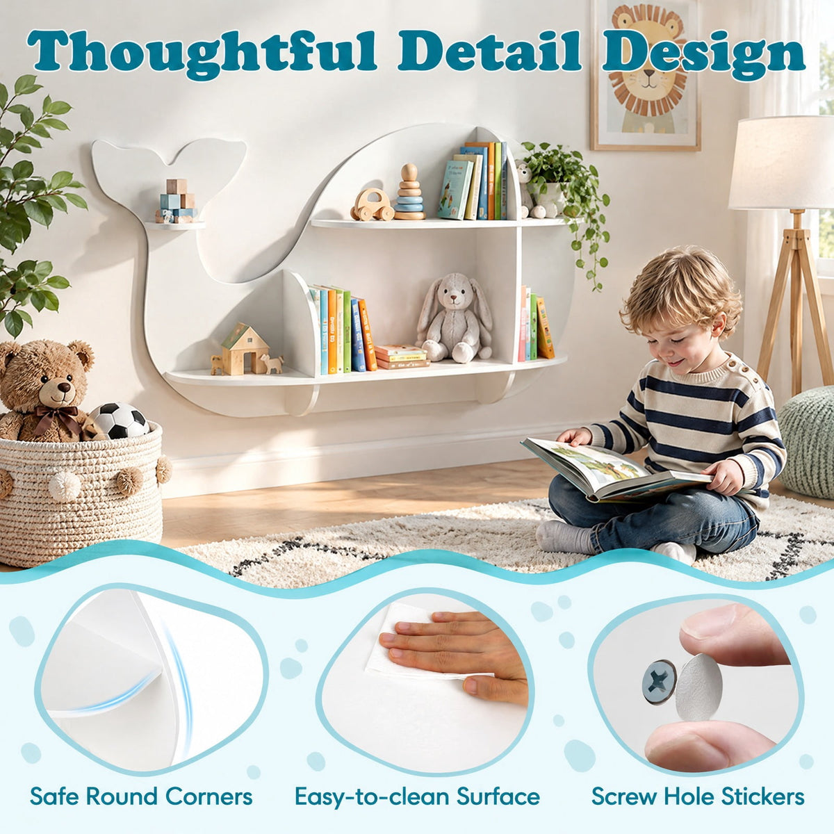 Airfind Floating Dolphin Shelves Wall Mounted Storage Display Rack, 11 lbs Capacity, MDF Frame, 38 x 6 x 27 Footprint, White