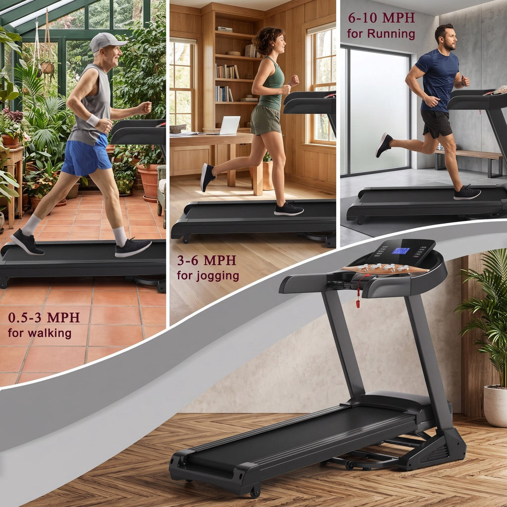 Airfind 3.75HP Folding Treadmill for Home, Electric Running Machine with Auto Incline, 12 Programs, App Control and Wide Running Belt, Black