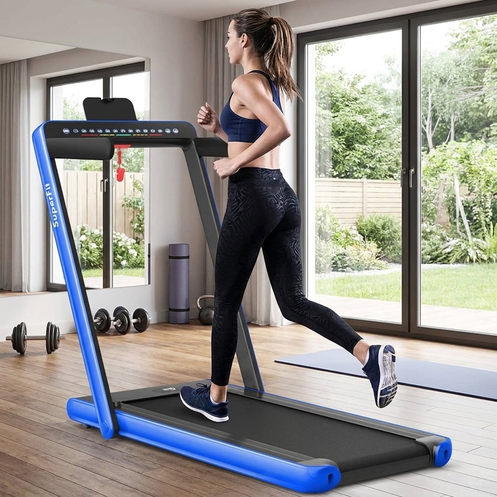 Airfind 2-in-1 Walk-to-Run Folding Treadmill, Blue