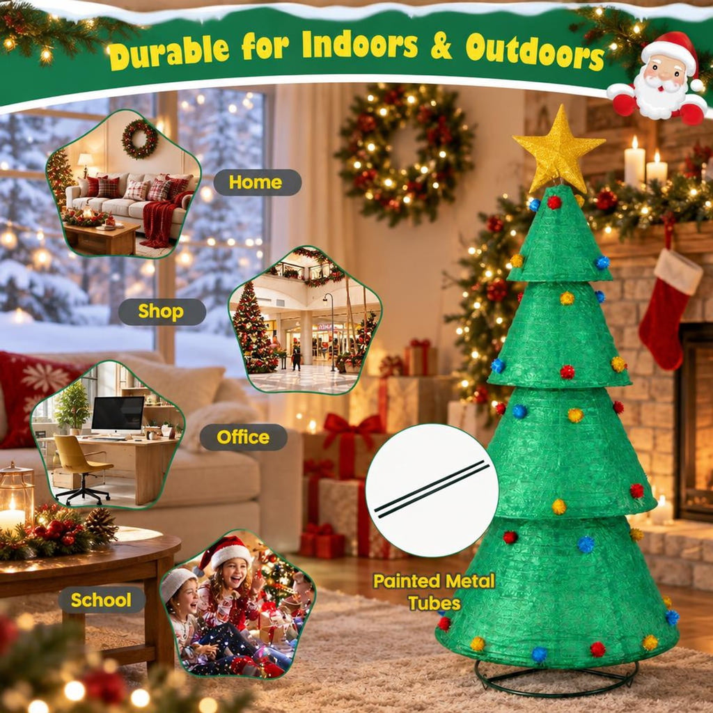 Airfind Pop-Up Christmas Tree with 200 Warm White LED Lights for Indoors Outdoors, Nylon Metal Tree Height: 6.5 ft Tree Width: 2.7 ft Frame, White
