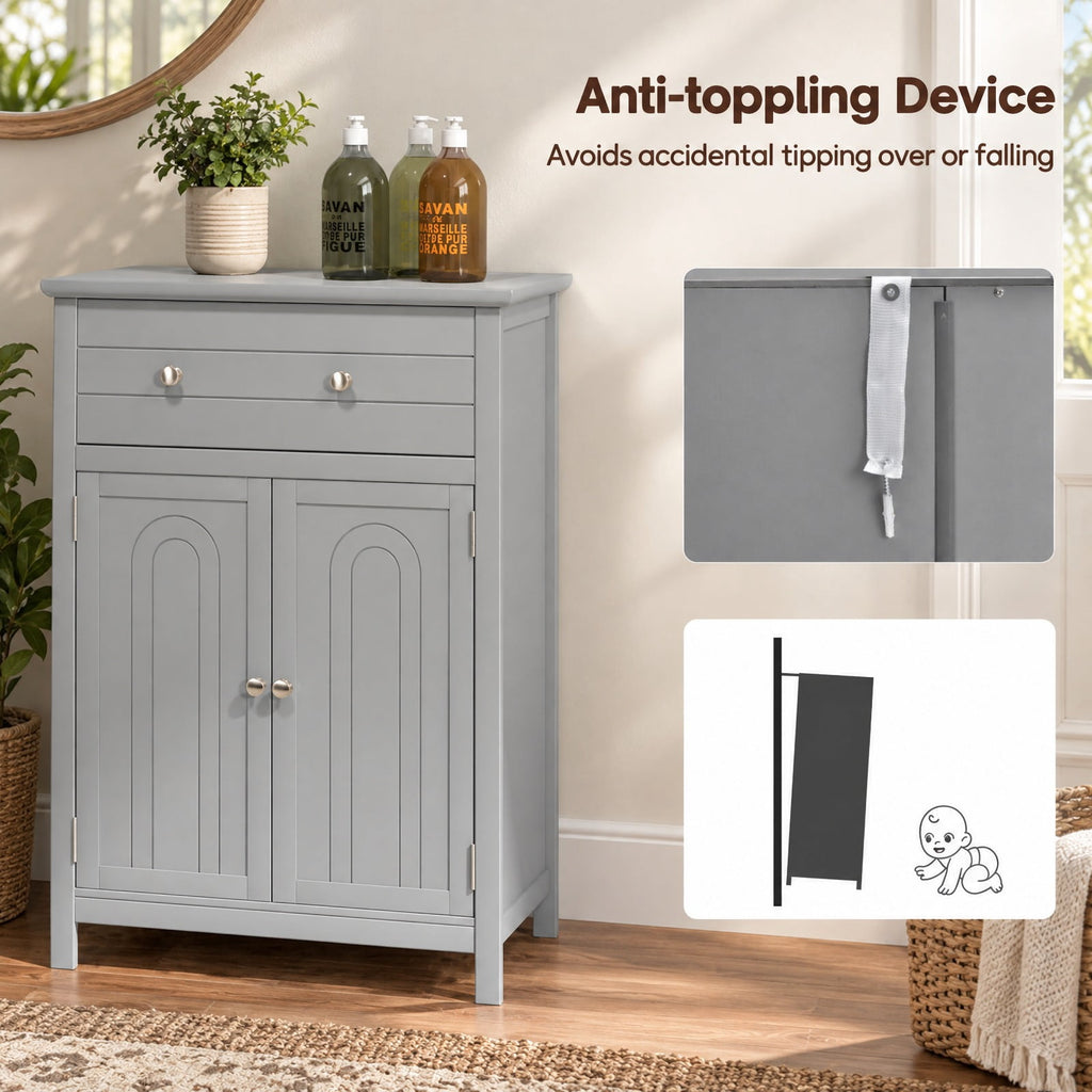 Airfind Wooden Bathroom Floor Cabinet with Drawer and Adjustable Shelf, 110 lbs Capacity, MDF Frame, 23.5in x 12in x 31.5in Footprint, Grey