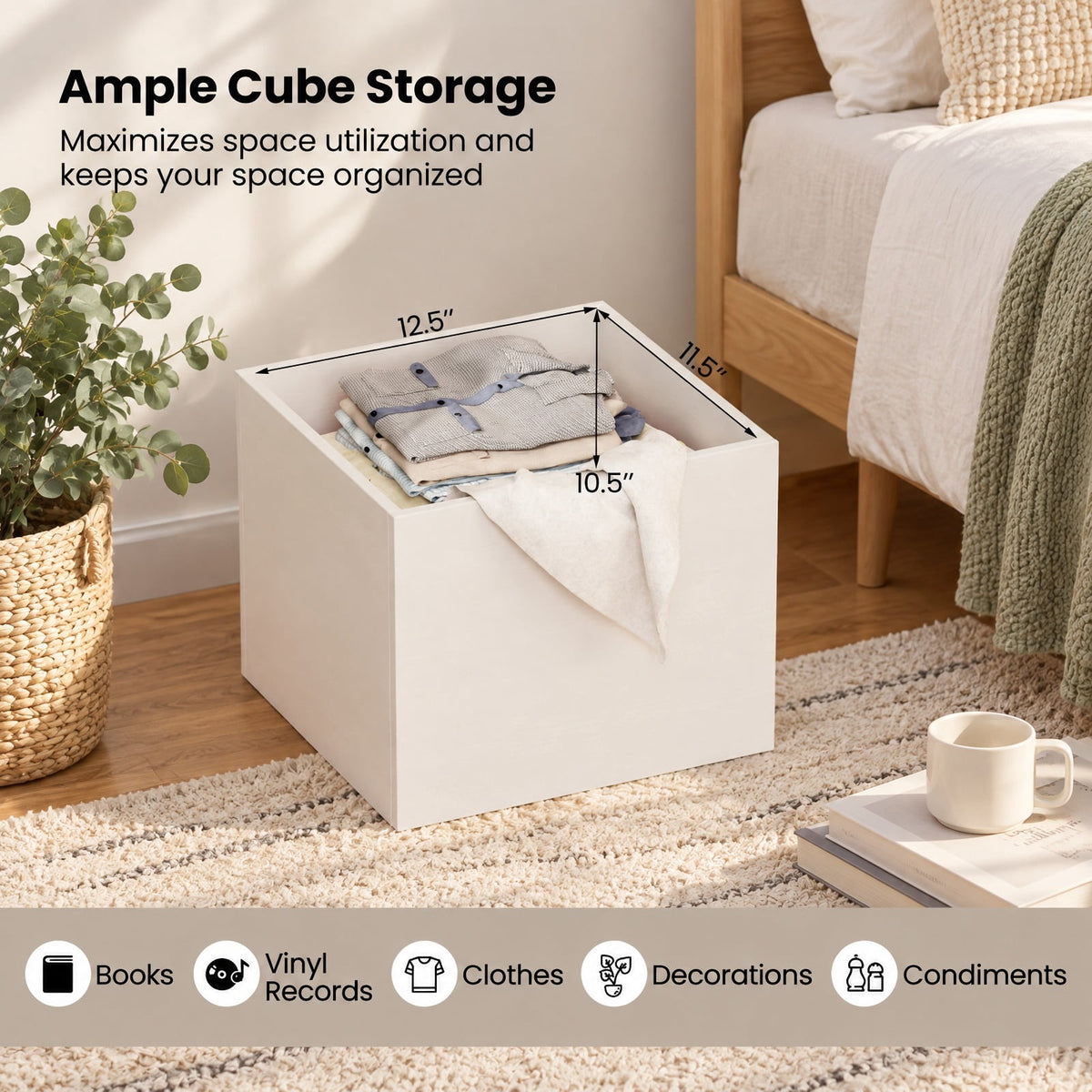 Airfind Cube Storage Organizer Stackable Open Book Shelf Wooden Display Shelving Unit, 55 lbs Capacity, Engineered Wood Frame, White