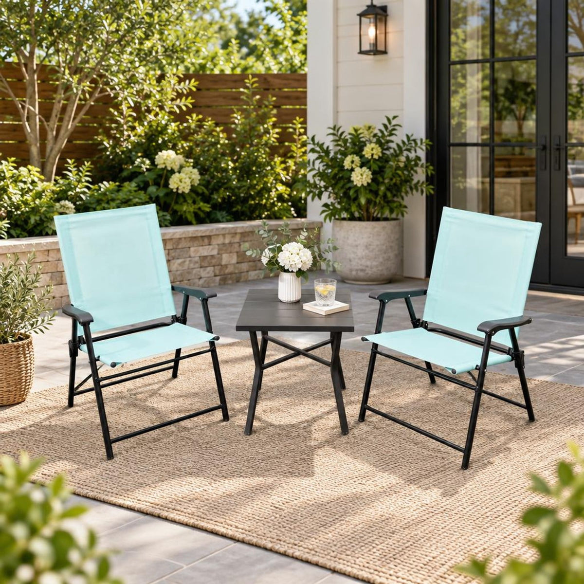 Airfind 2 Set of Patio Dining Chair with Armrests and Metal Frame, Chair 330 lbs Capacity, Metal Fabric Unfolding Frame, 25.5 x 24 x 37 Footprint