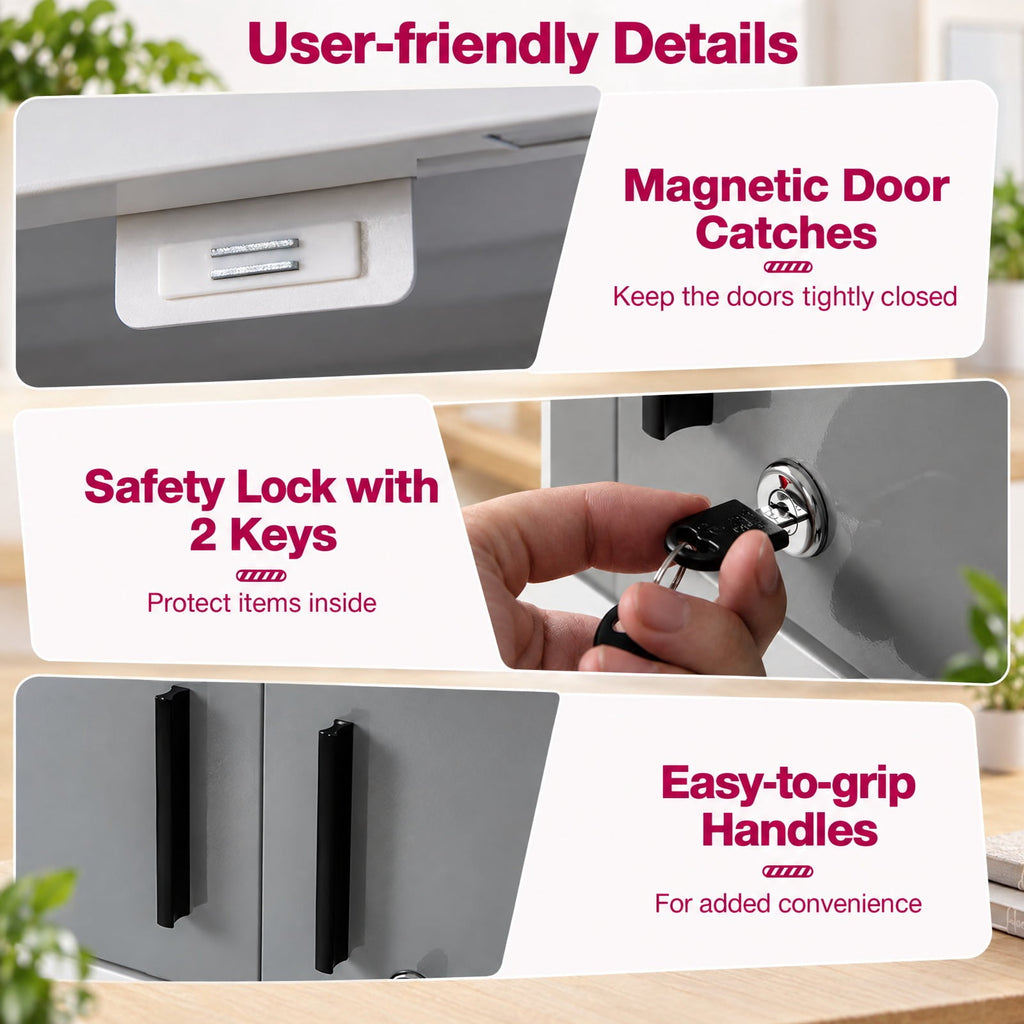 Airfind Metal Wall Cabinet with Lock and 3 Adjustable Shelves, 55 lbs Capacity, Metal Frame, 28.5in x 14in x 47in Footprint, Gray and White