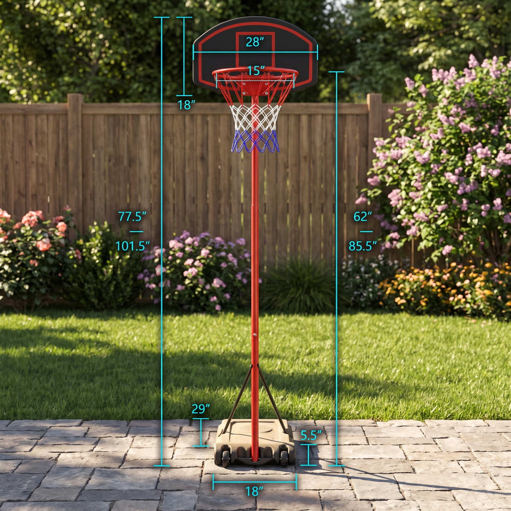 Airfind Portable Basketball Hoop with 5.5 to 7.5 Foot Adjustable Height Shatterproof HDPE Backboard and Fillable Base with Wheels, Black