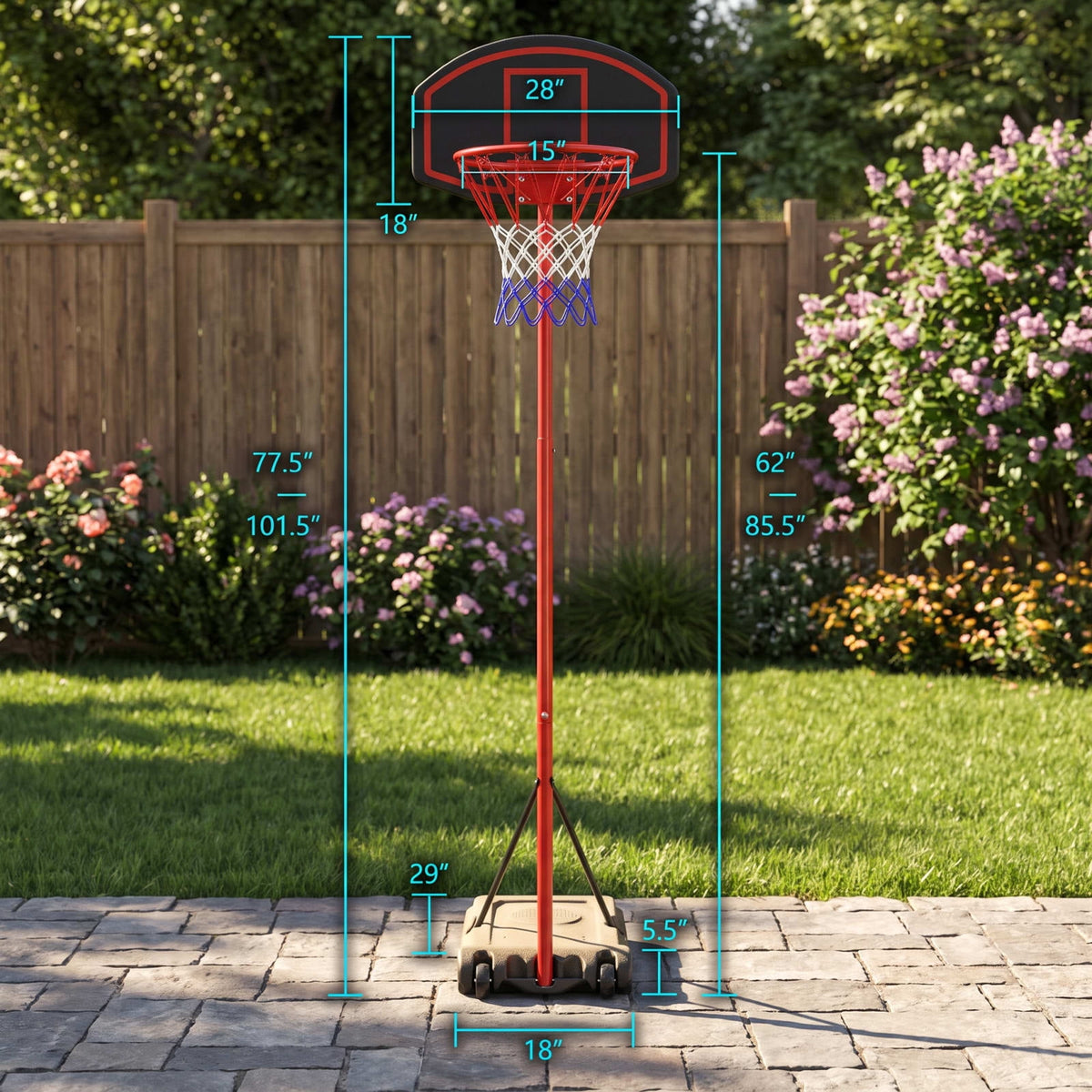 Airfind Portable Basketball Hoop with 5.5 to 7.5 Foot Adjustable Height Shatterproof HDPE Backboard and Fillable Base with Wheels, Black