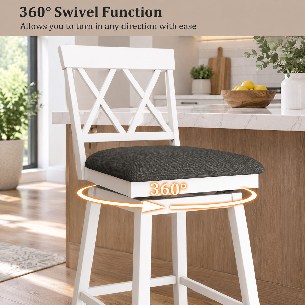 Airfind 29 Inch Counter Height Barstool with Backrest and Upholstered Seat Cushion for Kitchen Dining Room-29 Inch, 330 lbs Capacity, White