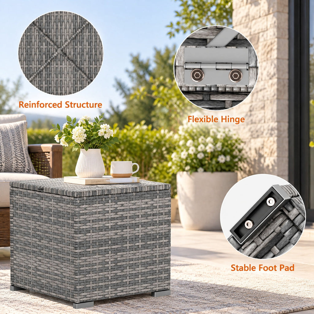 Airfind 2 Pieces Patio Ottoman with Hidden Storage Space-Mix Grey, 350 lbs Capacity, Metal PE Rattan Sponge Polyester Frame, Grey