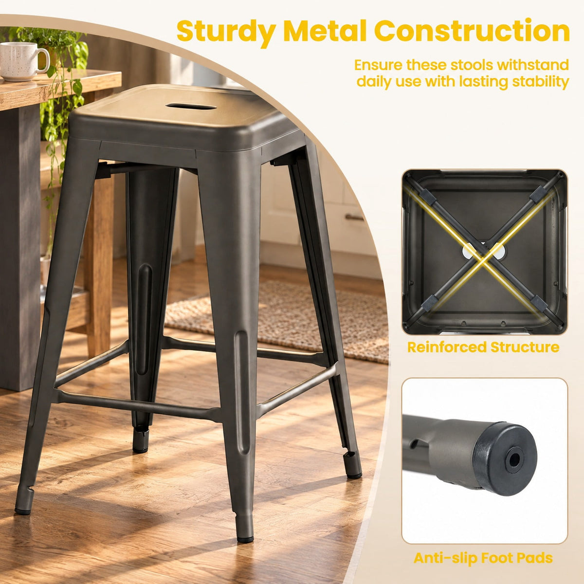 Airfind Set of 4 Metal Bar Stools with Backrests and Footrests, 350 Lbs Capacity, Metal, 18 Inch X 17.5 Inch X 40.5 Inch for Convenient Everyday Use, Gun Metal