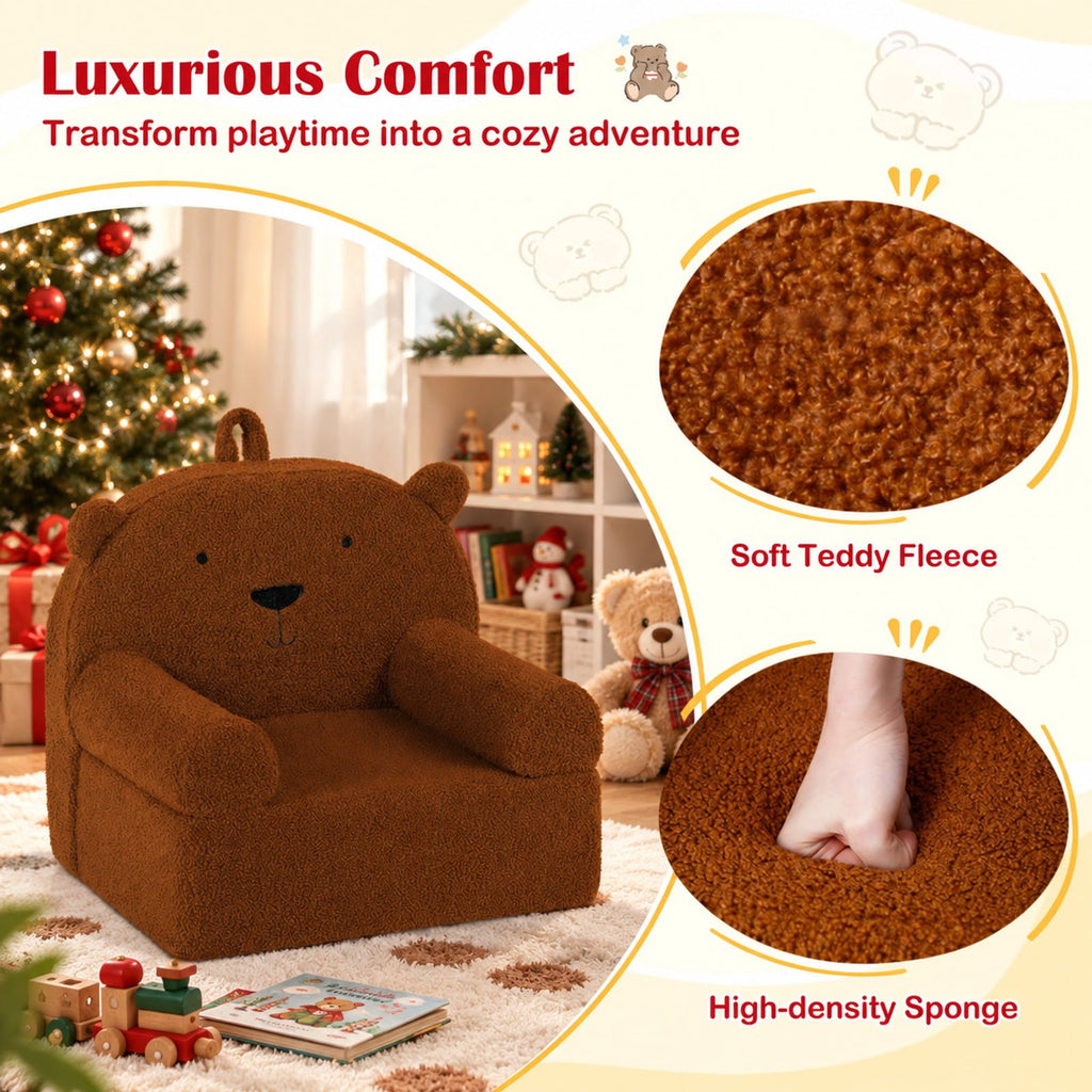Airfind Kids Bear Sofa Toddler Foam Couch with Soft Fleece Fabric Cover, Teddy Fleece Fabric Frame, for 3+ years old, 20 x 16 x 18 Footprint