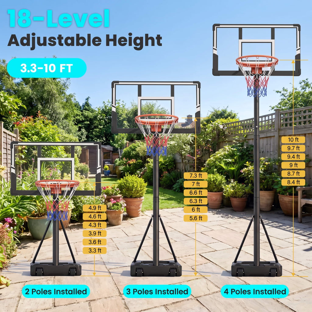 Airfind Portable Basketball Hoop with 3.3 to 10 Foot Adjustable Height Shatterproof Backboard and Fillable Base for Backyard Driveway Play, Black