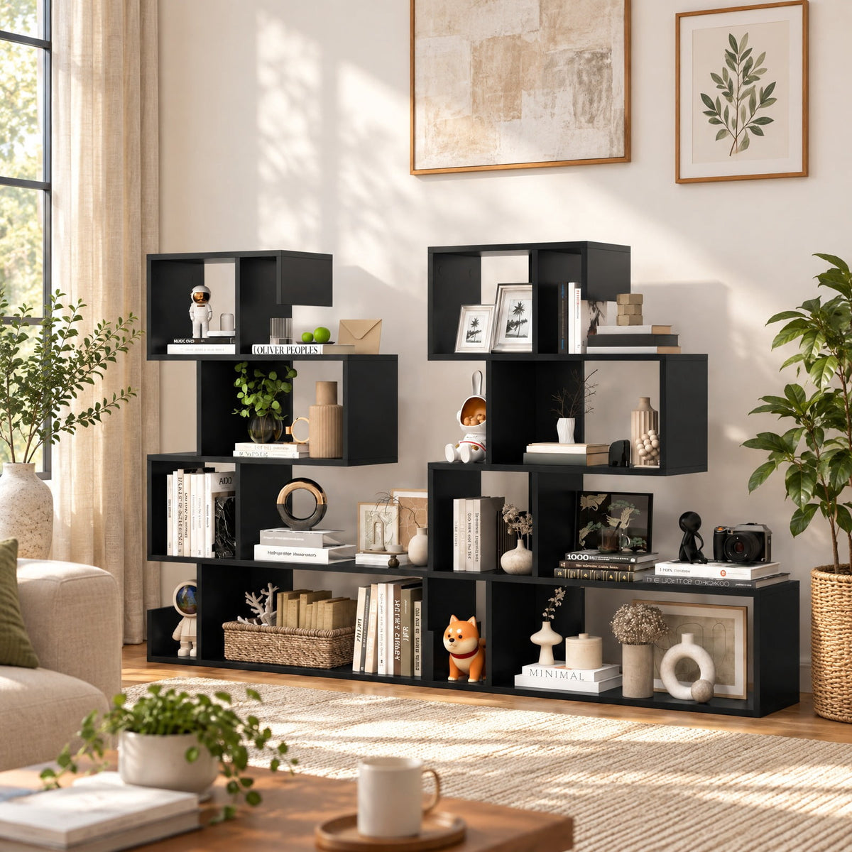 Airfind 5-Tier S-Shaped Bookshelf Geometric Z-Shelf Bookcase with Open Cubes, 44 lbs Capacity, Engineered Wood Frame, 31.5 x 8.5 x 39.5 Footprint
