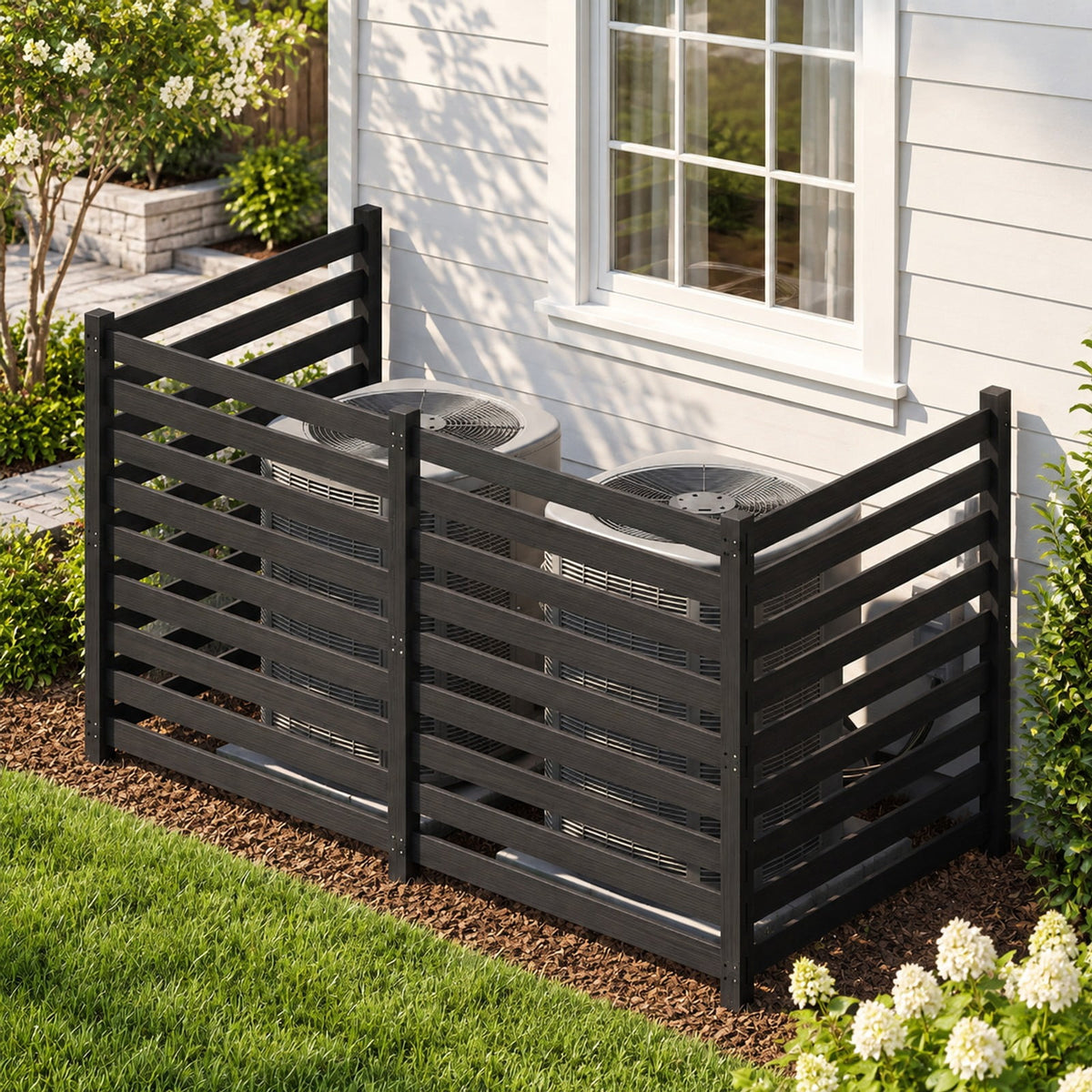 Airfind 4-Panel Wooden Outdoor Privacy Fence with Ground Stakes, Fir Wood Frame, Black, Product Dimensions of Each Screen 38.5 Inch