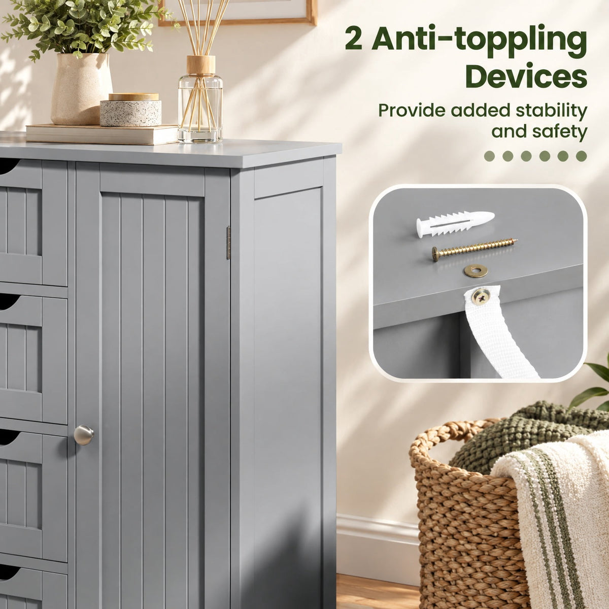 Airfind Standing Indoor Wooden Cabinet, with 4 Drawers, 143 lbs Capacity, MDF Engineered Wood Frame, 21.5 Inch x 12 Inch x 32.5 Inch Footprint, Gray