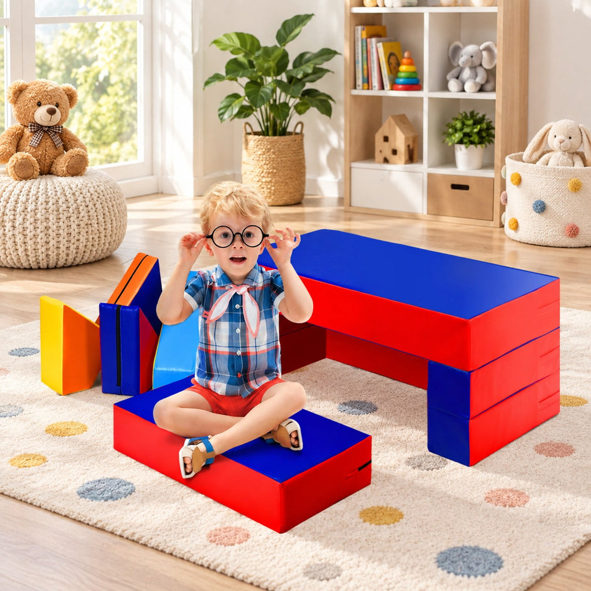 Airfind 8 Pieces 4-in-1 Crawl Climb Foam Shapes Youth Youth Playset, PU Epe, 59 Inch X 39.5 Inch X 6 Inch, Multicolor for Home, Patio and Everyday, Multicolor