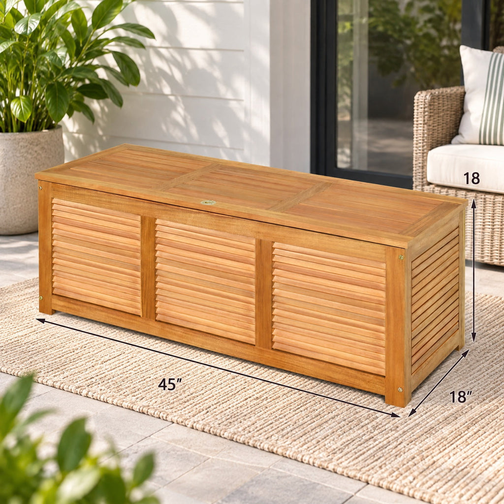 Airfind 46 Gallon Acacia Wood Storage Bench Box for Patio Garden Deck, 355 lbs Capacity, Acacia Wood Frame, 45 Inch x 18 Inch x 18 Inch Footprint, Wood