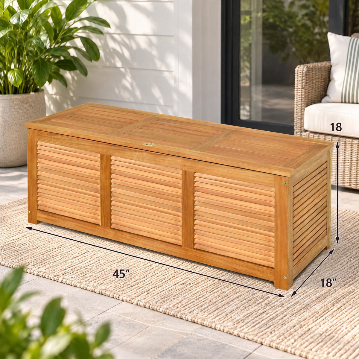 Airfind 46 Gallon Acacia Wood Storage Bench Box for Patio Garden Deck, 355 lbs Capacity, Acacia Wood Frame, 45 Inch x 18 Inch x 18 Inch Footprint, Wood