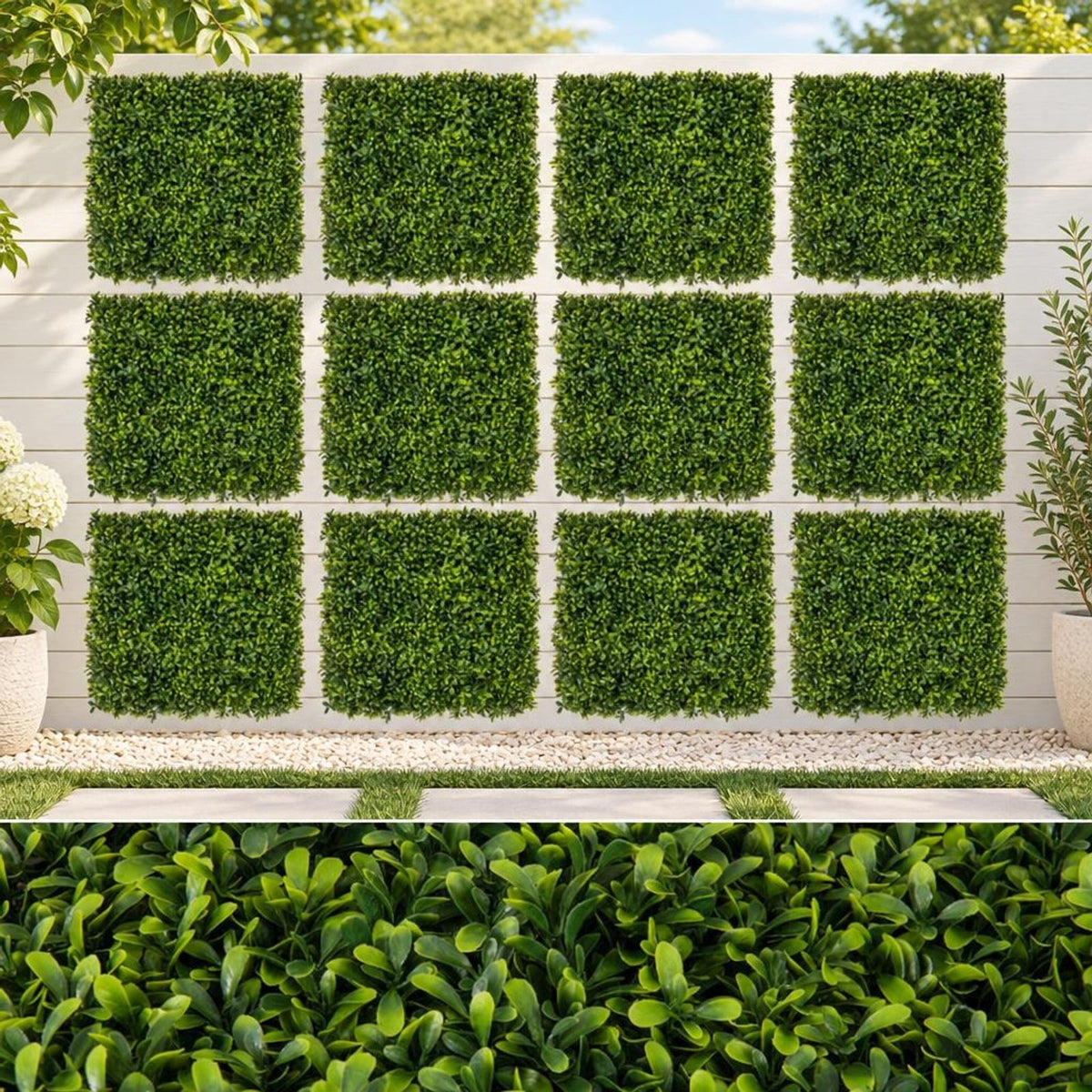 Airfind 12-Pieces 20 Inch x 20 Inch Artificial Hedge Boxwood Panels, PE Each Frame, Green, Panel Size 20 x 20