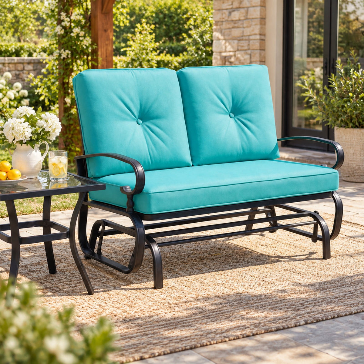 Airfind 2 Seats Outdoor Swing Glider Chair with Comfortable Cushions, 440 lbs Capacity, Steel olefin fabric foam Frame, Green