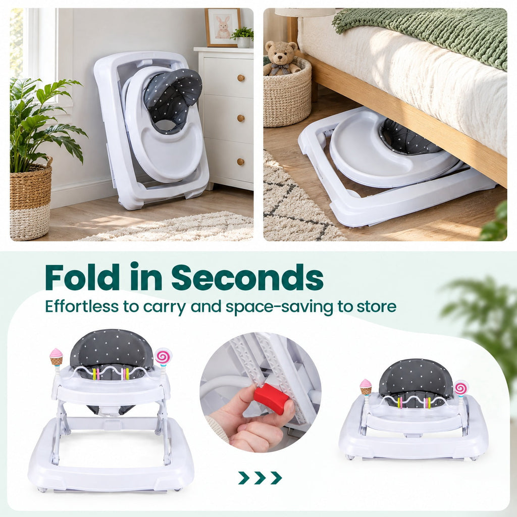 Airfind Foldable Baby Activity Walker with Adjustable Height and Detachable Seat Cushion, 30 lbs Capacity, PP Metal Frame, for 6-36 Months Old, Gray