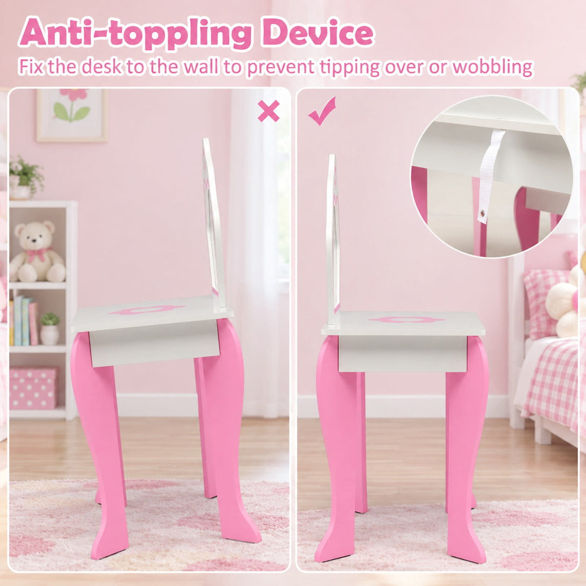 Airfind 2-in-1 Toddler Vanity Set with Detachable Top and Cute Flower Patterns, 66 lbs Capacity, MDF acrylic Frame, White