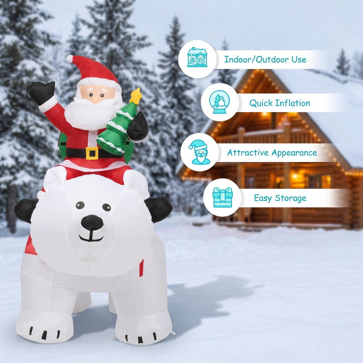 Airfind 6.5 Feet Christmas Inflatable Santa Riding Polar Bear with Shaking Head LED Lights, Polyester fabric Frame, Show in the picture
