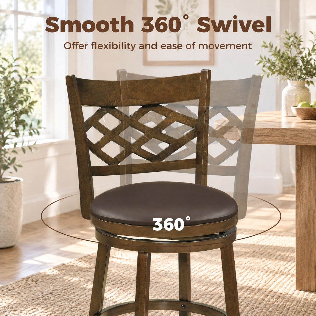 Airfind 26 Inch Counter Height Bar Stools Set of 2 with Rubber Wood Frame-26 Inch, 330 lbs Capacity, Rubber Wood PVC Leather Sponge Frame, Wood