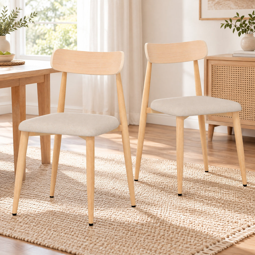 Airfind Linen Fabric Upholstered Modern Dining Chair Set of 2 with Padded Seat and Curved Back, 340 lbs Capacity, 19.5in x 19in x 31in Footprint