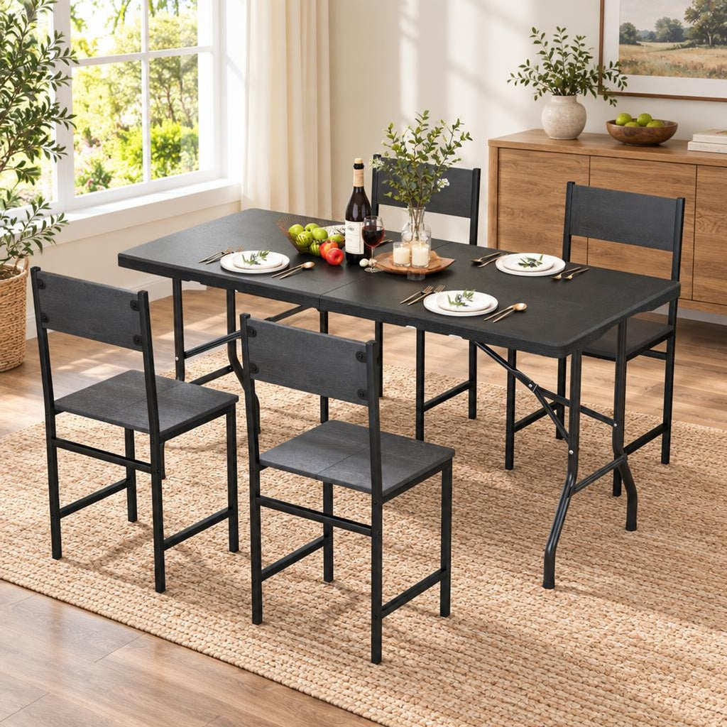 Airfind 5FT Folding Picnic Table with Wood Grain HDPE Tabletop and Non-slip Foot Pads, 400 lbs Capacity, HDPE Metal Frame, Black